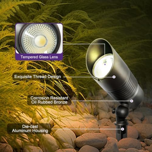 8-Pack Low Voltage Spot Lights, 2700K-5000K Adjustable, 7W, 580LM, IP65 Waterproof, CRI 90+, 12-24V AC/DC, Outdoor Landscape Light for Garden, Yard, Path, Bronze, ETL Listed - Image 7