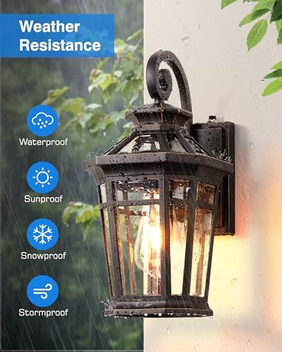 Outdoor Wall Lights Wall Mount, 2-Pack Front Porch Light Fixtures, Oil Rubbed Bronze Dusk to Dawn Exterior Lantern, Modern Patio Wall Sconce with Beveled Glass, Outside Garage Lights for Coach - Image 4