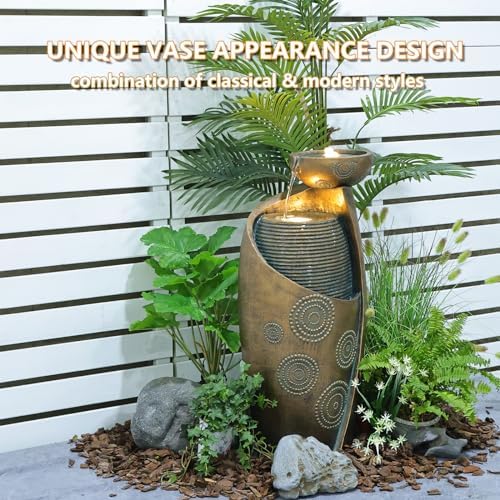 Sunlinua Vase Outdoor Water Fountain, 31.4''H Jar Waterfall Fountain with Warm LED Lights&Durable Pump for Yard, Porches, Home Décor,Garden,Office - Image 4