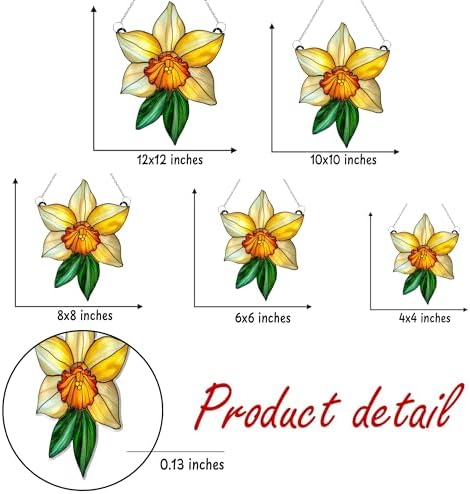Daffodil March Birth Month Flower Acrylic Suncatcher Size 10 inches, Flower Sun Catchers for Window Hanging, Stained Glass Effect Garden Decor, Gift for Mother's Day, Mom, Grandma, Wife, Women - Image 3