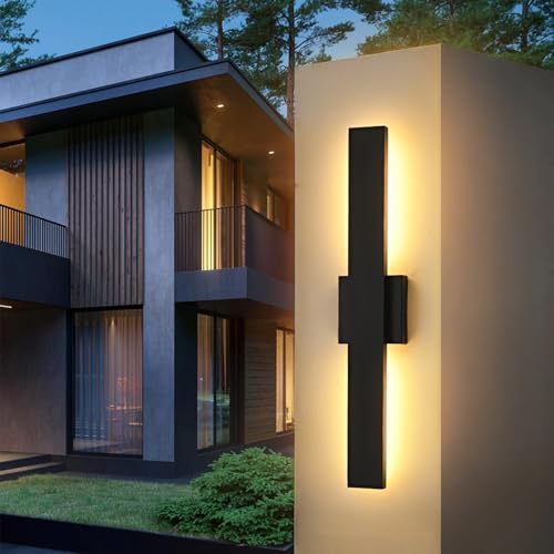 23.6inch Long Outdoor Modern LED Wall Light,24W Warm White 120V Wall Mount Lighting Fixture Black Wall Lights Porch Lights Wall Sconce for House, Long LED Linear Outside Lighting for Garage, Entryway by SIONLOM