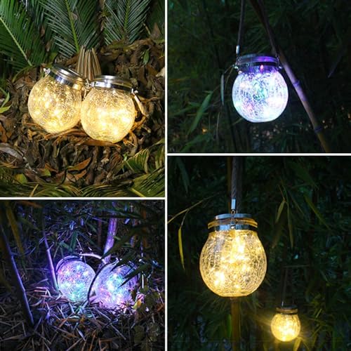 Solar Hanging Mason Jar Lights - Cracked Glass 30 LED Fairy Firefly Lantern String Lights, Outdoor Waterproof Patio Porch Garden Yard Balcony Lawn Wall Lighting Decor - Image 3