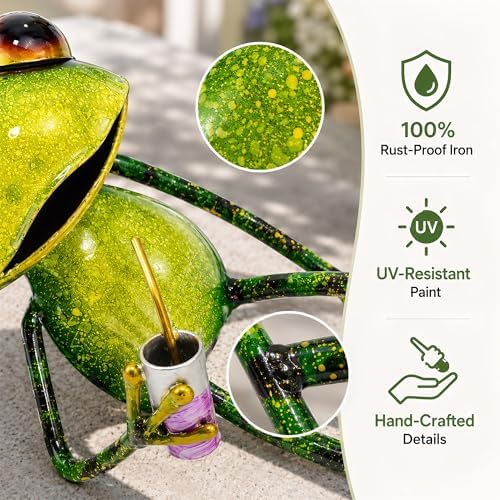 Metal Frog Garden Statues Outdoor Decor, Whimsical Yard Art Animal Figurines for Lawn Patio Porch and Pond, Cute Indoor Ornaments - Image 4