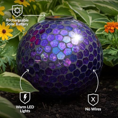 Sunnydaze Solar Gazing Ball for Garden, Iridescent Purple - Image 4