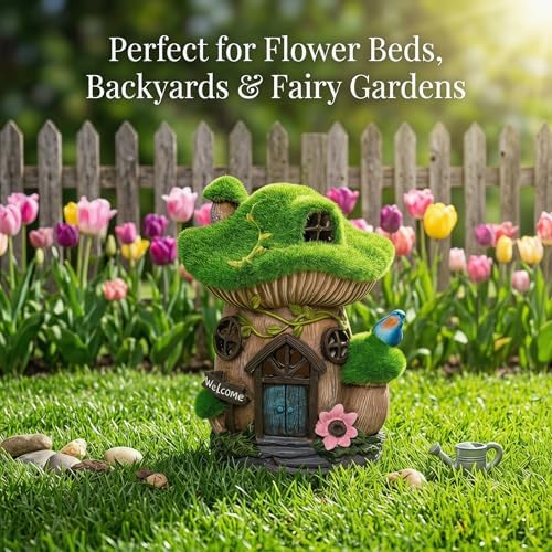 Topadorn Solar Fairy House Garden Statue with LED Light, Outdoor Decor - Image 4