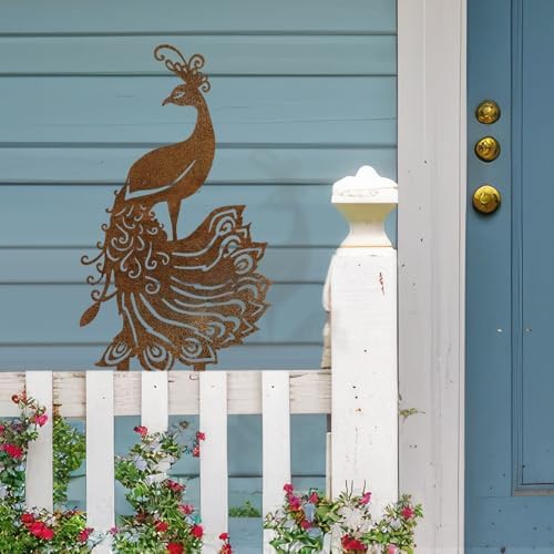 Peacock Garden Stake - 15.76" Tall Metal Yard Art with Intricate Feather Design, Rusted Outdoor Sculpture for Lawn & Fence Decor - Housewarming & Birthday Gift for Women, Mom & Grandma - Image 3