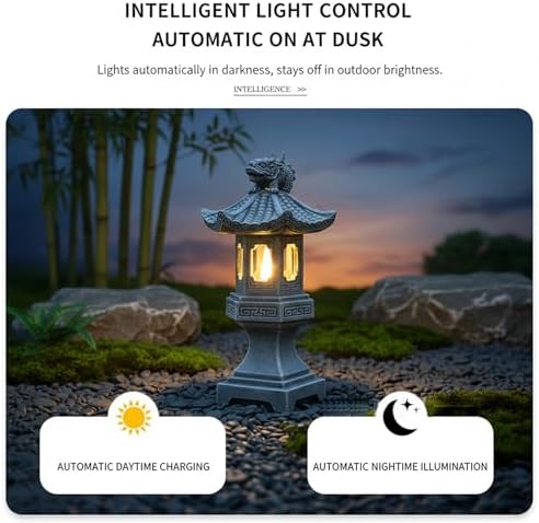 Pagoda Lantern Pagoda Garden Statue, Resin Solar Japanese Lantern, Decorative Zen Garden Landscape for Yard Patio Lawn, Style4 - Image 4