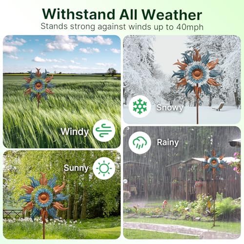 Wind Spinners Outdoor, 84" Large Metal Kinetic Wind Sculptures for Garden, Classic Yard Art with 2 Piece Welcome Flag Decoration - Image 6