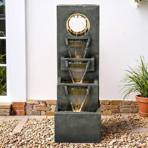SunJet 39.3" Modern Cascading Indoor/Outdoor Fountains and Waterfalls with LED Lights - 4-Tier Larger Water Fountain for Garden, Patio, Yard, and Deck Decor - Relaxing Water Fountain Outdoor - Image 3
