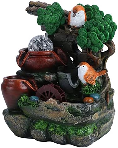 Srliya Resin Desktop Fountain Ornament, Simulate Rockery Waterfall Table Decoration with LED Light, for Home Office Garden Decor (US Plug 110V) by Srliya
