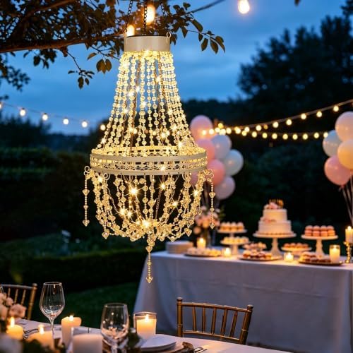 Solar Chandelier Outdoor, Crystal Hanging Solar Garden Lights Waterproof - Image 2