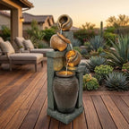 Outdoor Water Fountain 34.8", Tall 4-Tier Pot Waterfall Fountain with Warm LED Lights, Rustic Resin Cascading Water Feature, Quiet Pump for Patio Garden Porch Backyard Deck Decor - Image 5