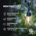 Brightech Ambience Pro Super Bright Solar - 48 Ft Remote Control Outdoor String Lights with Shatterproof Commercial Grade LED S14 Edison Bulbs, Waterproof Patio Light for Deck, 4W Soft White, 15 Bulbs - Image 2