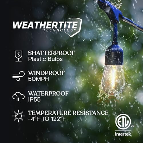 Brightech Ambience Pro Super Bright Solar - 48 Ft Remote Control Outdoor String Lights with Shatterproof Commercial Grade LED S14 Edison Bulbs, Waterproof Patio Light for Deck, 4W Soft White, 15 Bulbs - Image 2