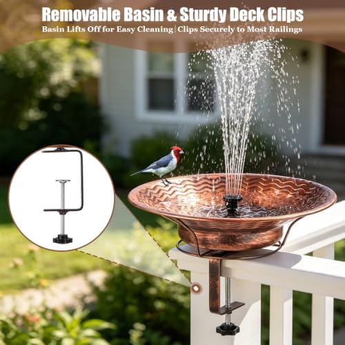Deck Mounted Bird Bath with Railing Clamp, Solar Bird Bath Fountains - Image 7