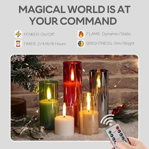 Eywamage Grey Glass Flameless Pillar Candles with Remote Batteries Set of 5 - Image 4