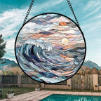 Stained Glass Window Hanging Suncatcher Sunrise Waves Gifts Decor 15" - Image 3