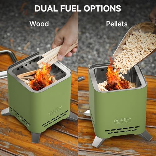 2-in-1 Wood Burning Fire Pit with Pot Rack, 7.8" Tabletop Fireplace, Green - Image 5