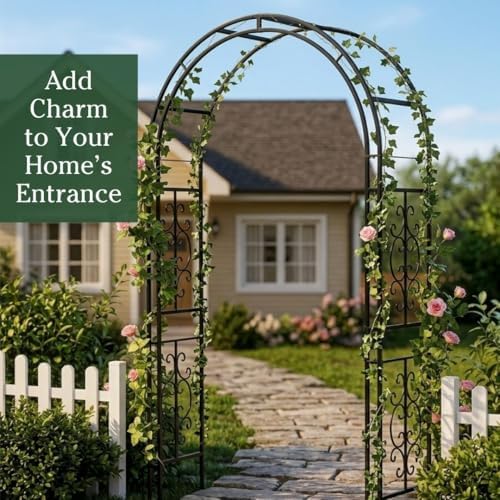 Plow & Hearth Arch Metal Outdoor Garden Arbor 7 Feet Tall Black Iron Trellis for Climbing Plants Outdoor, Wedding Party Arch, Outdoor Patio Decor - Image 5