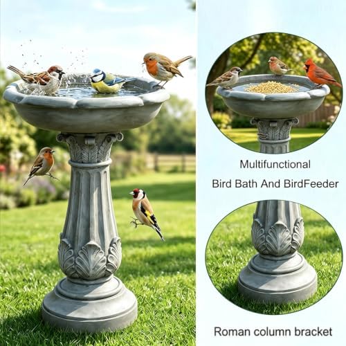 Hamiedun 23.23”Tall Resin fiber Outdoor Bird Baths for Garden - Standing Birdbath, with Decorative Carving Pedestal Birdbaths,for Garden, Patio, Lawn, Backyard (23.23''H) - Image 5