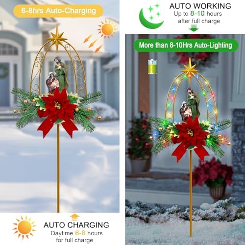 Solar Nativity Scene Outdoor,Resin Nativity Set Christmas Garden Stakes - Image 4