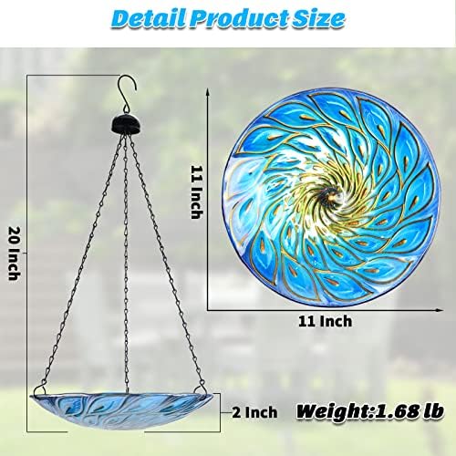 MUMTOP Hanging Glass Bird Bath Peacock Outdoor Birdfeeder Garden Yard Decor - Image 2