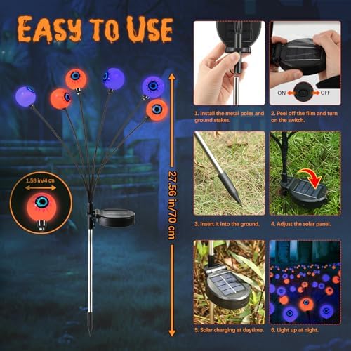 Lewondr 6 Pack Halloween Decorations Outdoor Eyeball Lights - Image 6