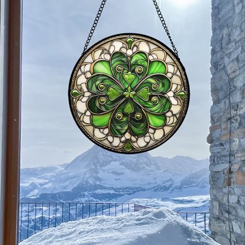 Stained Glass Window Hanging Lucky Clover Suncatcher Gift for Mom 15" - Image 5