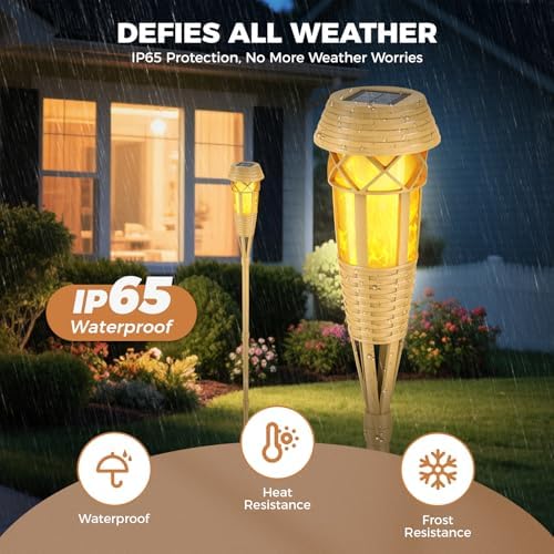 Solar Torch Lights, Flickering Flame Bamboo Outdoor Lights, 2‑Pack - Image 3