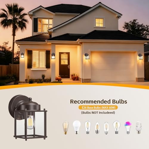 LIT-PaTH Outdoor Wall Light Fixture, Anti-Rust Metal Glass, Bronze, 2 Pack - Image 4
