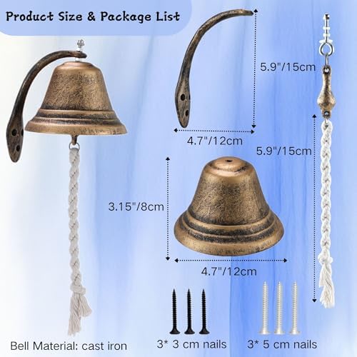 Cast Iron Hanging Dinner Bell with Outdoor Mount for Door Wall(S) & Homelavie Cowbell Instrument for Drum Set Steel Cow Bell with Stick (6inch) - Image 2