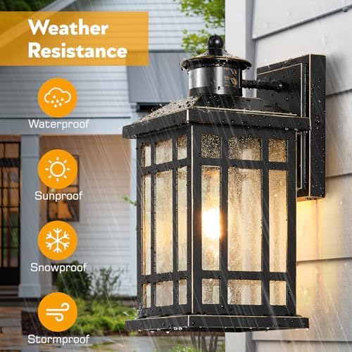 Motion Sensor Outdoor Lights, Black Dusk to Dawn Outdoor Lighting with Tempered Glass, Aluminum Waterproof Anti-Rust Outside Wall Light Fixtures, Adjustable Sensitivity & Brightness, Hardwired - Image 5