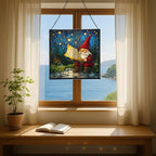 Gnome with Star Map Stained Glass Suncatcher – Square Hanging Window Panel for Home or Greenhouse – Whimsical Glass Art Gift for Garden Lovers, Christmas, Halloween, Father Days 3TxNhD - Image 6