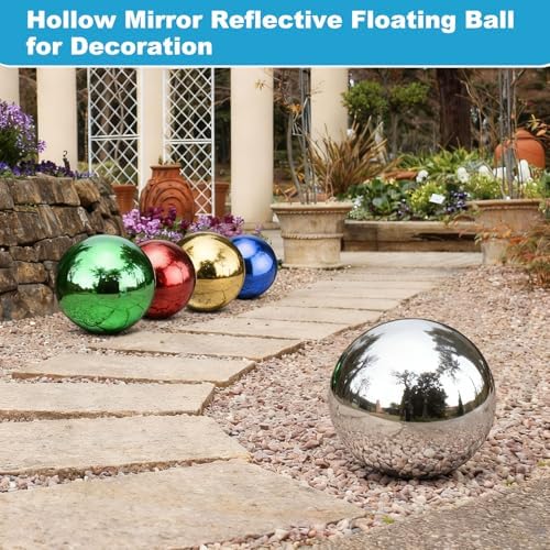 M METERXITY 1-Pack Garden Gazing Globes Ball 12 Inch 201 Stainless Steel Hollow Mirror Reflective Floating Ball for Garden/Pond/Home/Yard Outdoor Decoration [Silver] - Image 5