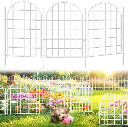 32.5ft(L) x 22in(H) Panels Garden Fence, 30 Panels Arched No Dig Fence, Decorative Animal Barrier Fencing with Ground Stake, Rustproof Metal Garden Edging Border for Dog, Outdoor Patio Decor, White by AVELOTUUG