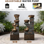 33.5" H Outdoor Water Fountain, 4-Tier Cascading Waterfall Fountain with Warm LED Lights, Vintage Brick Design for Garden, Patio, Backyard Decor - Image 6