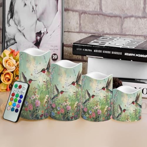 Green Hummingbird Flameless Candles with Remote Timer Flickering LED Pillar Candles Color Changing Set of 4 Battery Operated Candles Indoor Outdoor Home Table Beach Wedding Decoration - Image 4