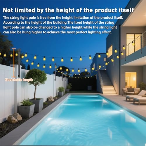 LETIANPAI 2.8Ft String Light Poles 4 Pack,Light Poles for Outside Lights,Outdoor with Fence Brackets Hanging Lights,Metal Stand Deck Patio Backyard - Image 3