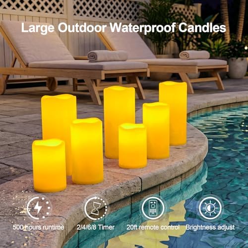 5plots Large Waterproof Flameless Candles 4"x10" Ivory LED Pillar Set of 2 - Image 2