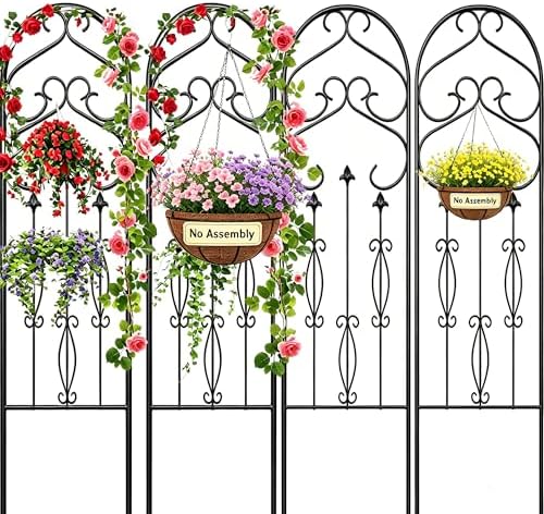 AMAGABELI GARDEN & HOME 4 Pack Large Garden Trellis for Climbing Plants Outdoor 60” x 18” Iron Plant Trellis for Potted Plant Support Tall Wall Metal Trellis Rose Vine Cucumber Bronze by AMAGABELI+GARDEN+%26+HOME