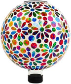 VOREEN Solar Gazing Ball, 10" Mosaic Glass Gazing Globe with Solar Light, Handmade Outdoor Patio Lawn Garden Decor Sphere, Colorful Daisy Design by VOREEN