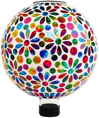 VOREEN Solar Gazing Ball, 10" Mosaic Glass Gazing Globe with Solar Light, Handmade Outdoor Patio Lawn Garden Decor Sphere, Colorful Daisy Design by VOREEN