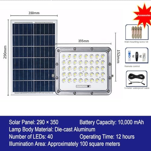 Solar Flood Light, 50W Flood Wall Lights with Remote Timer for Garden Garage - Image 2