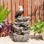 Glitzhome Outdoor Water Fountain with Lights, 4-Tiered Eagel Outdoor Fountain, 25.25" H Polyresin Decorative Waterfall Feature Garden Fountain with Pump for Garden, Patio, Yard, Deck, Porch Decor by Glitzhome
