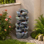 Rock Waterfall Outdoor Fountain with LED Lights Stone Garden Fountains Outdoor Décor for Patio Lawn Backyard Cascading Tiered Outdoor Water Fountain - Image 2