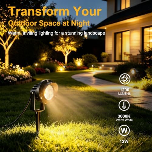Romwish 12W LED Landscape Spotlights, 120V Plug-in Outdoor Lighting, 4 Pack - Image 2