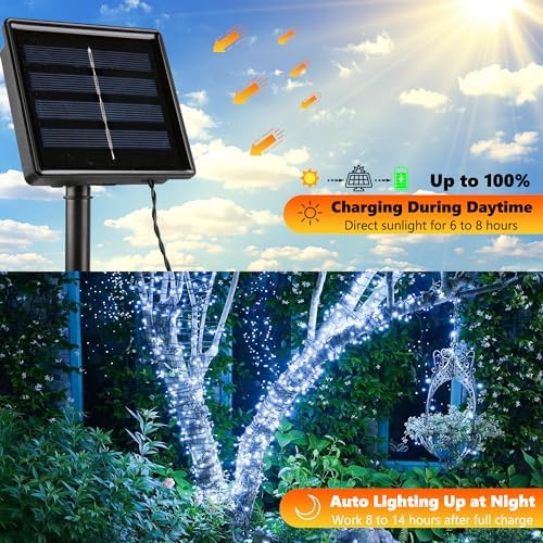 Joomer Solar Christmas Lights Outdoor, 2PACK Total 144FT 400LED, White - Image 4