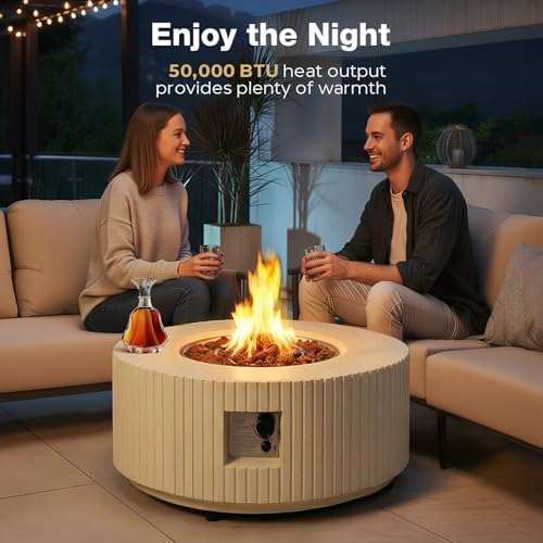 36inch Round Propane Fire Pit Table with Tank Cover Concrete - Image 6