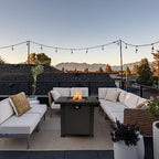 28'' Propane Fire Pit Table, 50,000 BTU Fire Table with Steel Lid, Big Legs, Laval Rocks. - Image 2