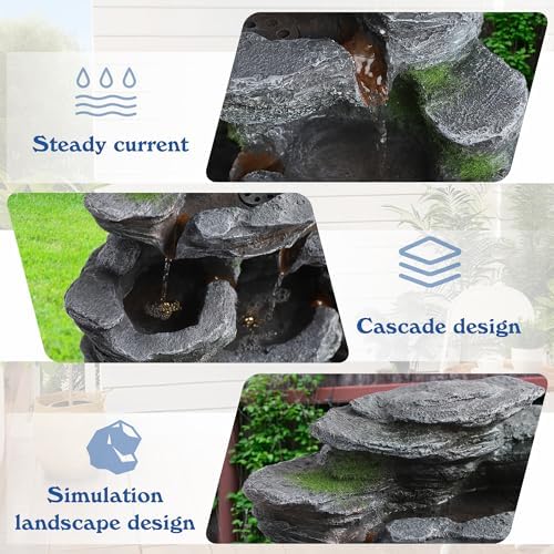 7-Tiers Cascading Rock Water Fountain Outdoor, Garden Waterfalls - Image 5